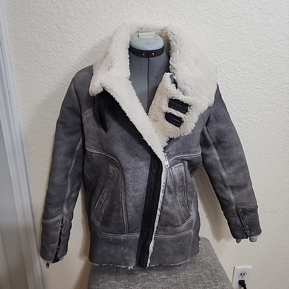 IRO Shearling Jacket in Gray Women's Size